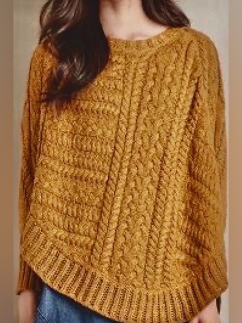 Anthropologie brand, angel of the north curved chunky cable sweater XS